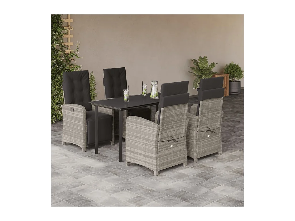 Set comedor de jardín 5 piezas cojines ratán sintético gris claro