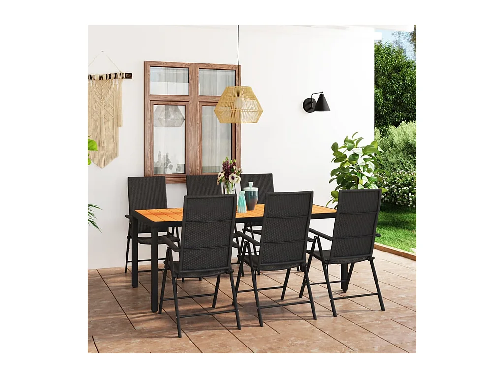 Ensemble de salle à manger de jardin 7 pièces Noir et marron