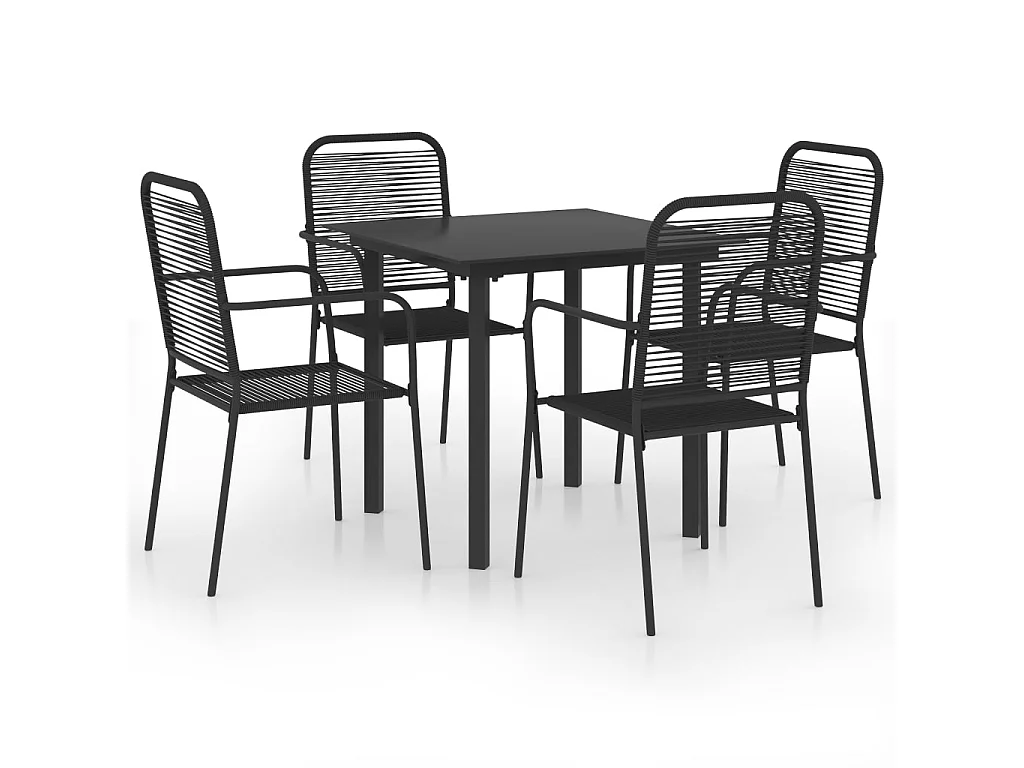 Mobilier à dîner d'extérieur 5 pièces Noir Verre et acier