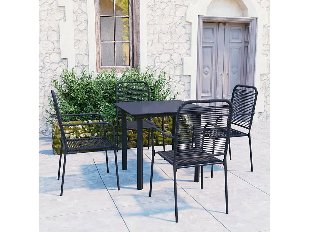 Mobilier à dîner d'extérieur 5 pièces Noir Verre et acier