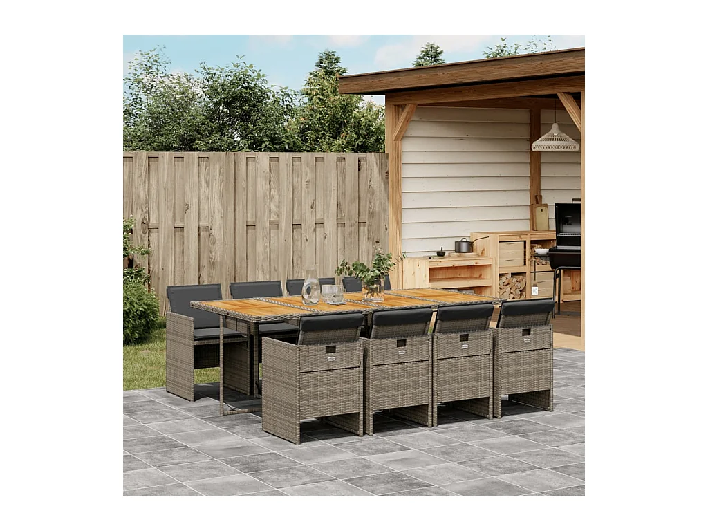 9-delige Tuinset met kussens poly rattan grijs