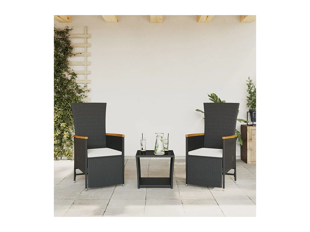 Ensemble à manger de jardin avec coussins 3 pièces Noir