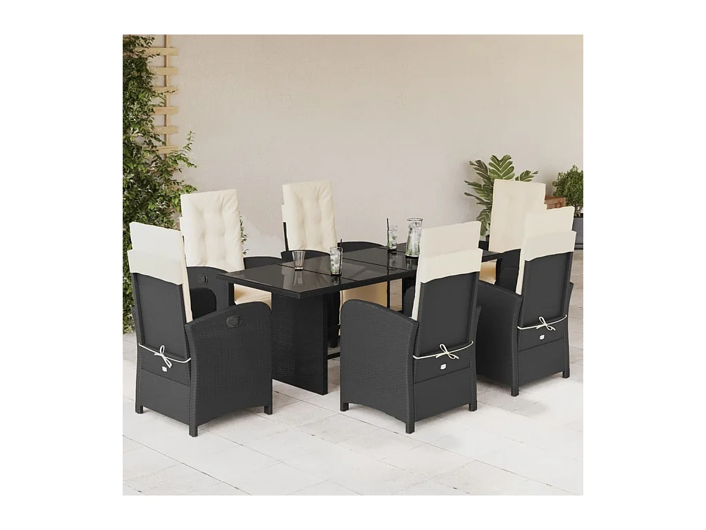 7-delige Tuinset met kussens poly rattan zwart