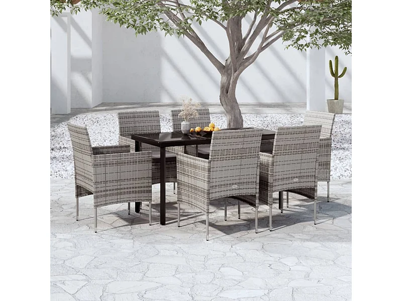 Mobilier de salle à manger de jardin coussins 7 pièces Gris et noir