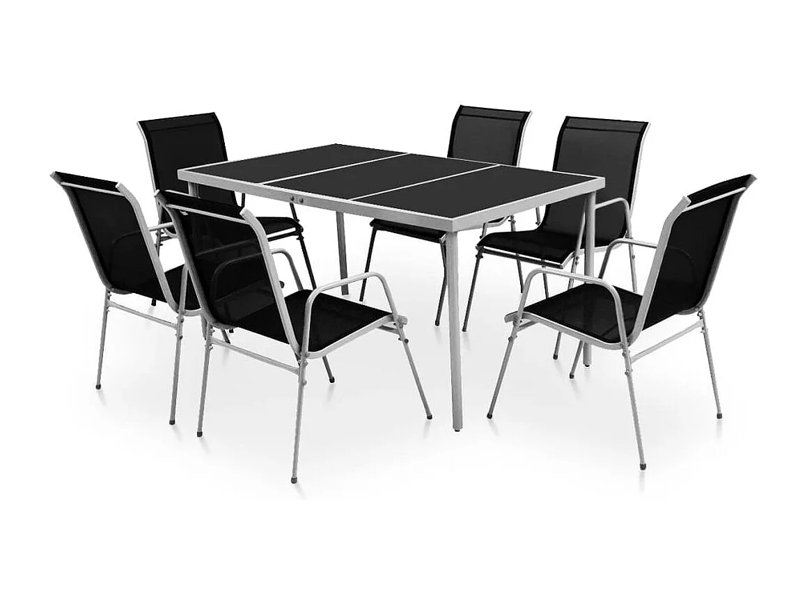 Mobilier de salle à manger d'extérieur 7 pièces Acier Noir