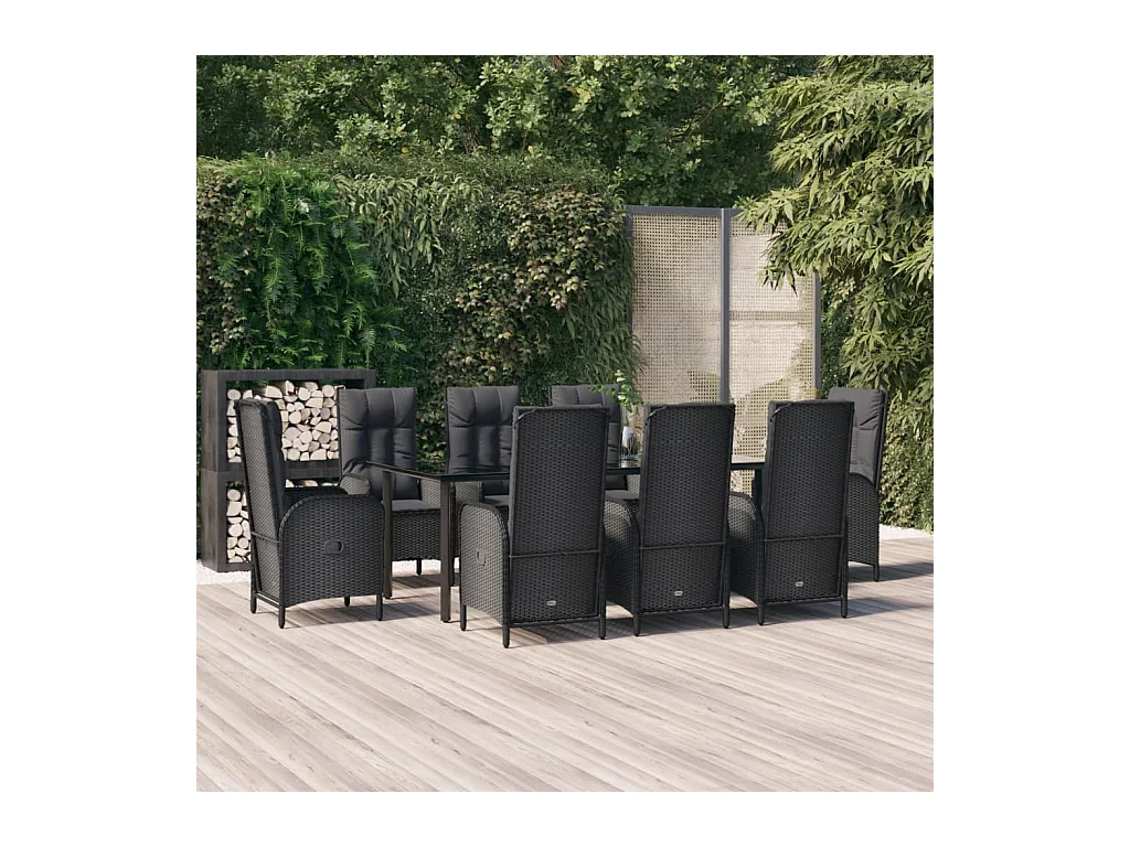 9-delige Tuinset poly rattan zwart
