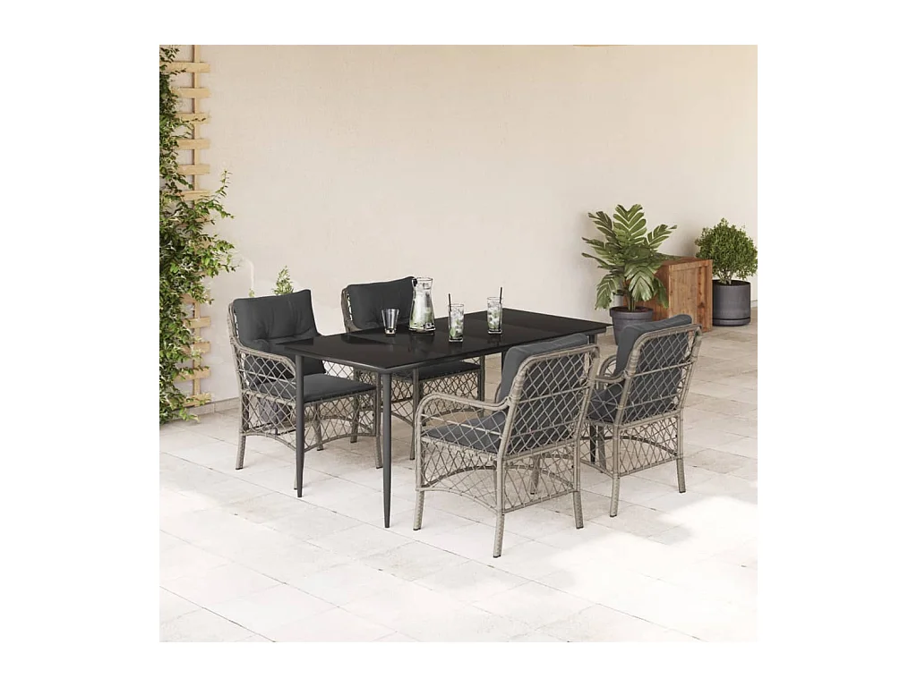Ensemble à manger de jardin et coussins 5 pièces gris clair rotin
