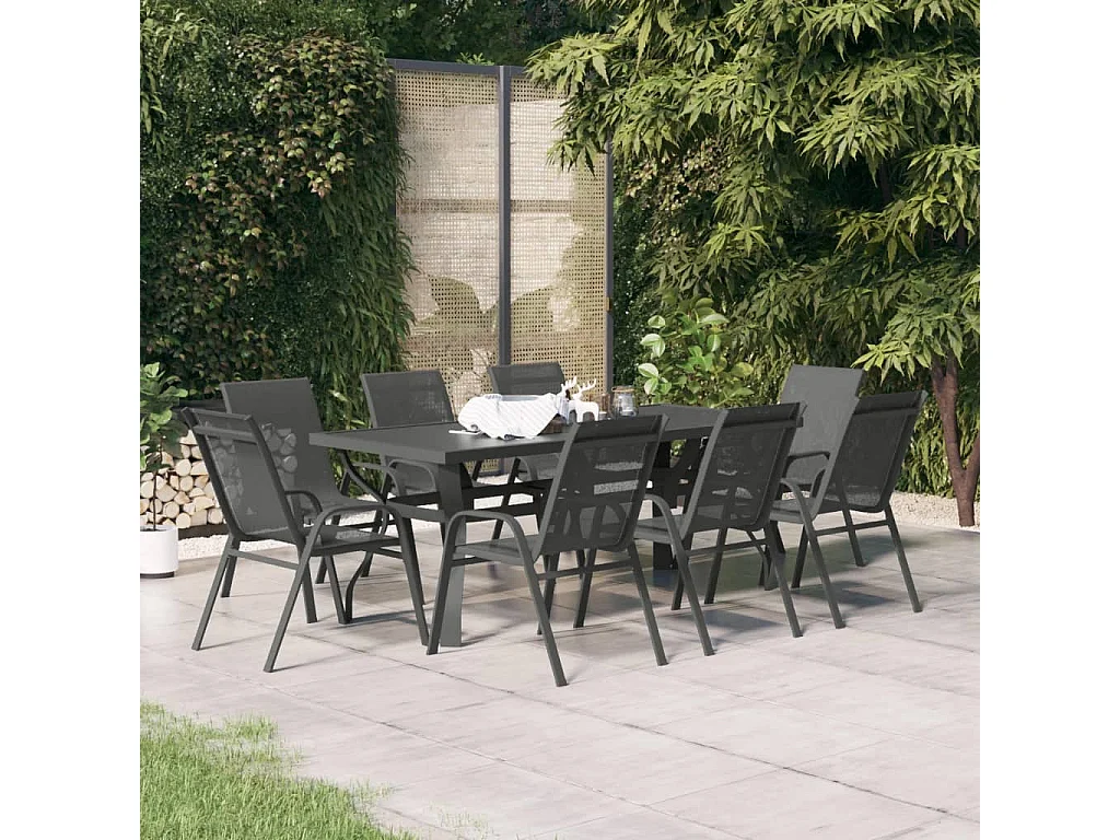 Ensemble de salle à manger de jardin 9 pièces Gris et noir