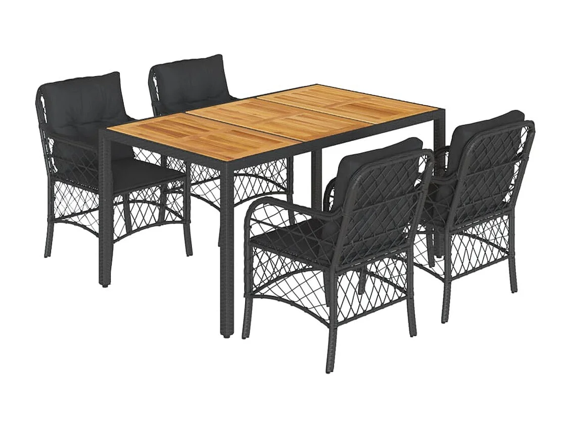 Ensemble à manger de jardin coussins 5 pièces Noir Résine tressée