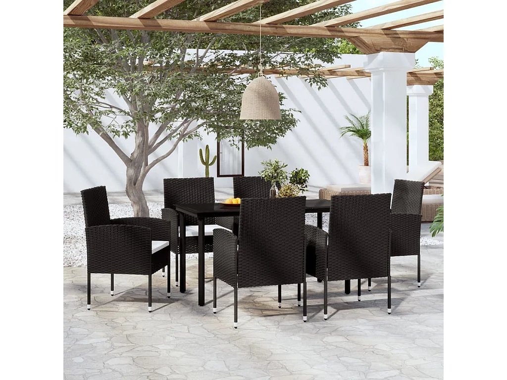 7 peças conjunto de jantar para jardim preto