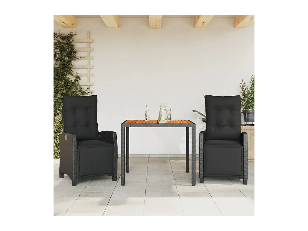 Ensemble à manger de jardin avec coussins 3 pièces Noir