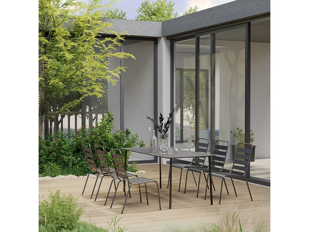 Juego de comedor de jardín 7 piezas acero gris oscuro