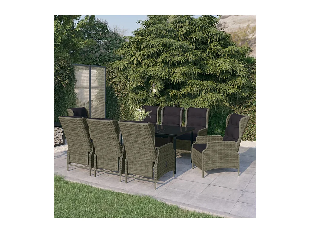 9 peças conjunto de jantar para jardim castanho