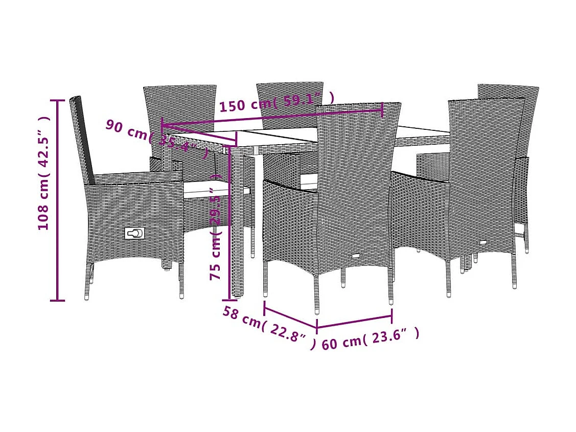 Ensemble à manger de jardin et coussins 7 pièces beige poly rotin