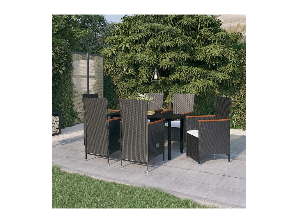 Mobilier de salle à manger de jardin avec coussins 7 pièces Noir