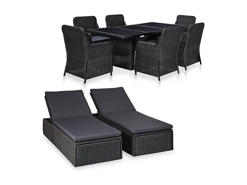 Set de comedor de jardín 9 piezas ratán sintético negro