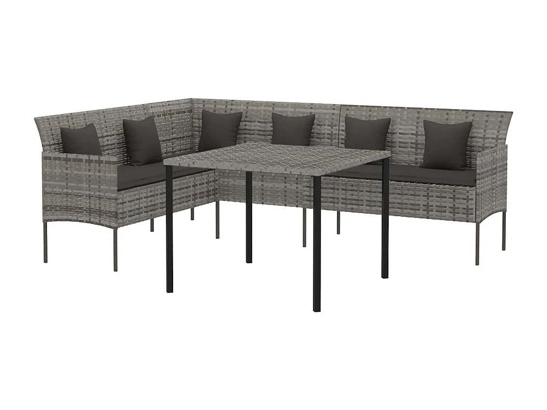 Mobilier à dîner de jardin et coussins 2 pièces gris rotin