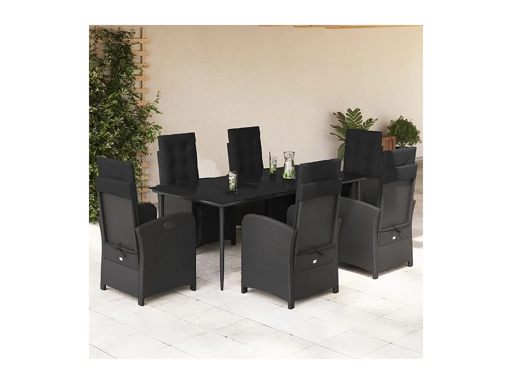 7-delige Tuinset met kussens poly rattan zwart