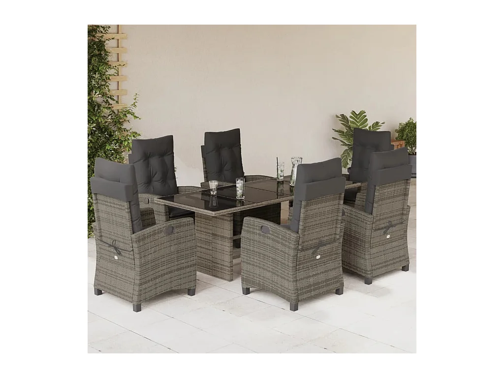 Ensemble à manger de jardin et coussins 7 pièces gris rotin