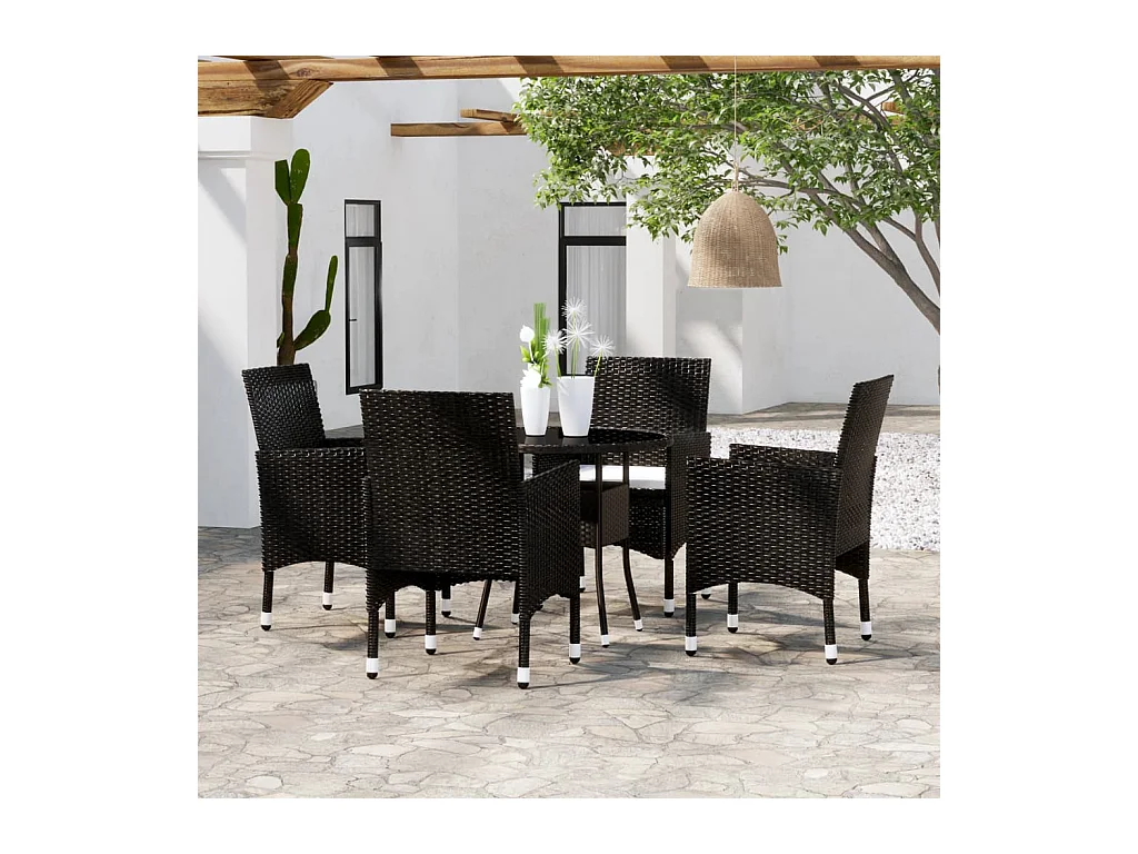 Mobilier de salle à manger de jardin 5 pièces Résine tressée Noir