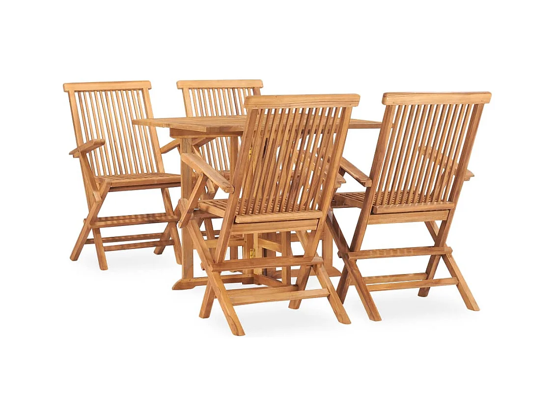 Set de comedor de jardín plegable 5 piezas madera maciza de teca