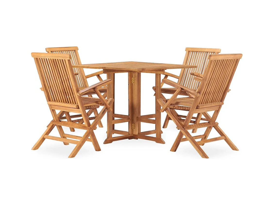 Mobilier à dîner d'extérieur pliable 5 pièces Bois solide de teck