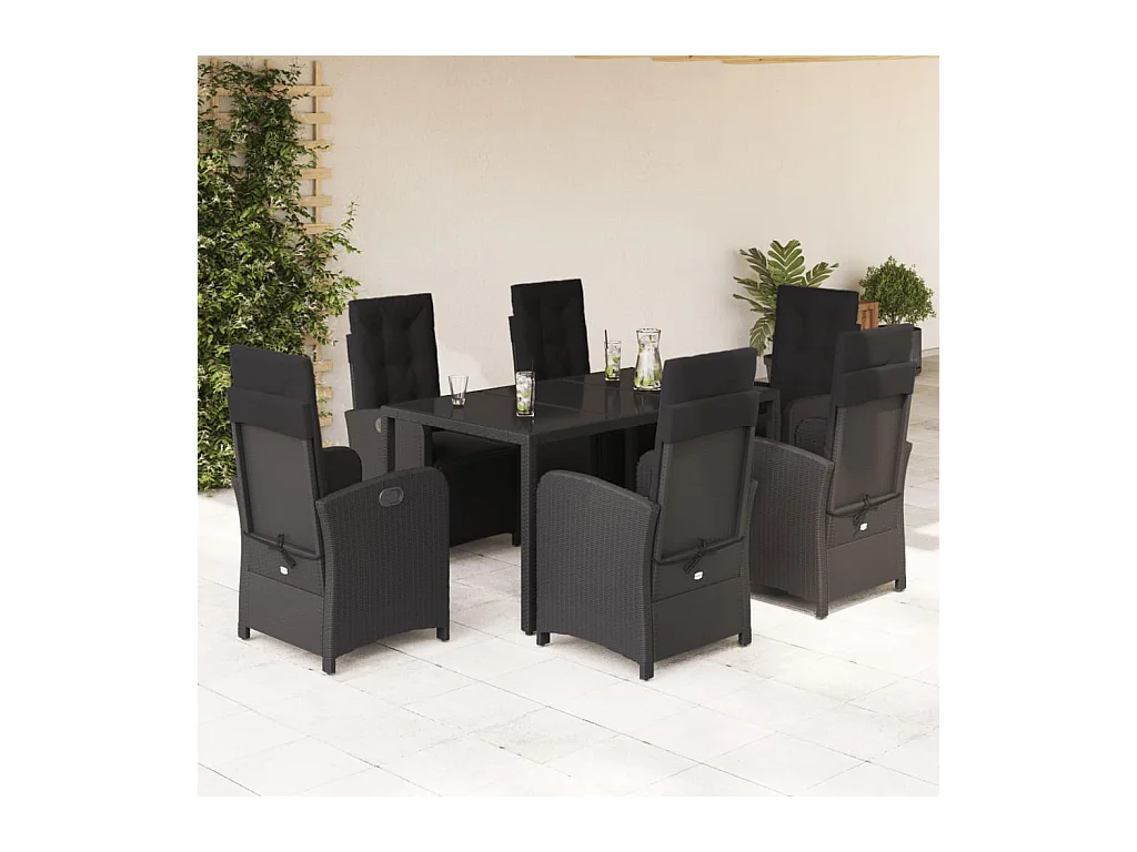 7-delige Tuinset met kussens poly rattan zwart