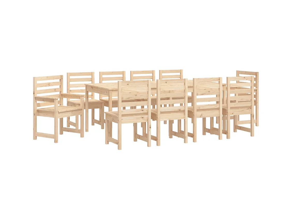 Juego de comedor de jardín 11 piezas madera maciza de pino