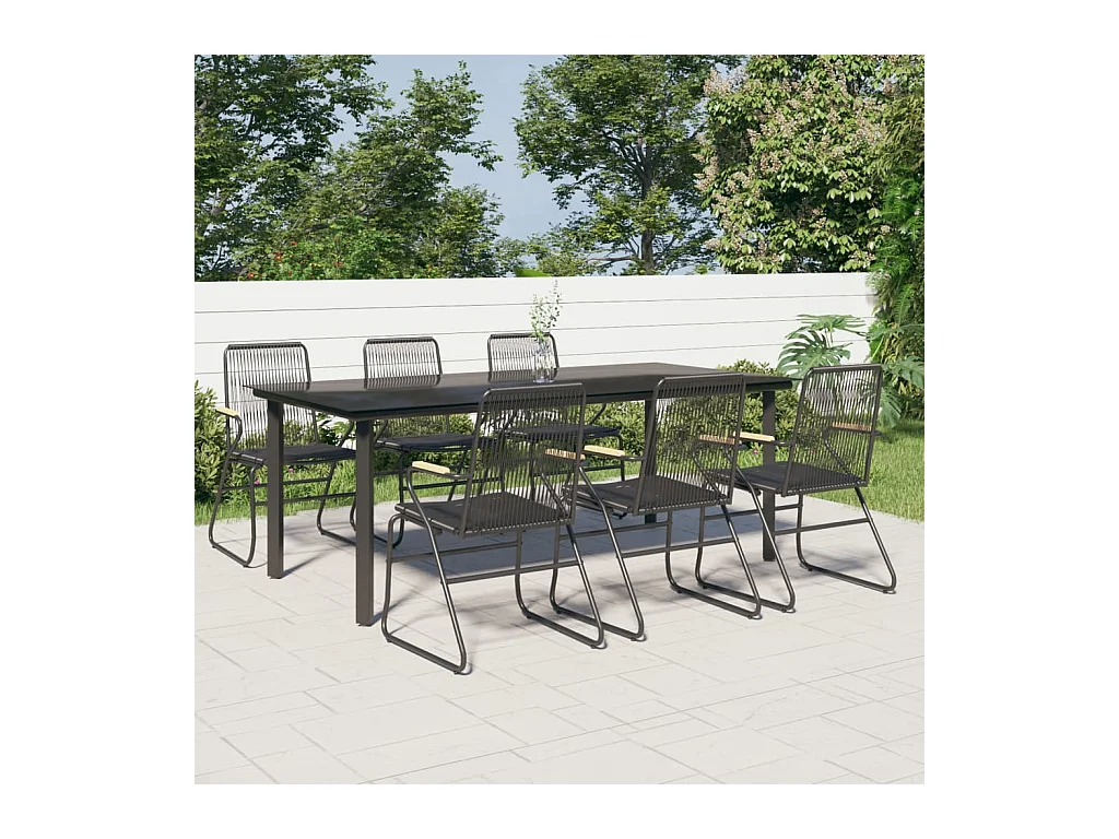 7-delige Tuinset PVC-rattan zwart