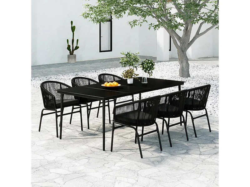 Juego de comedor para jardín 7 piezas negro