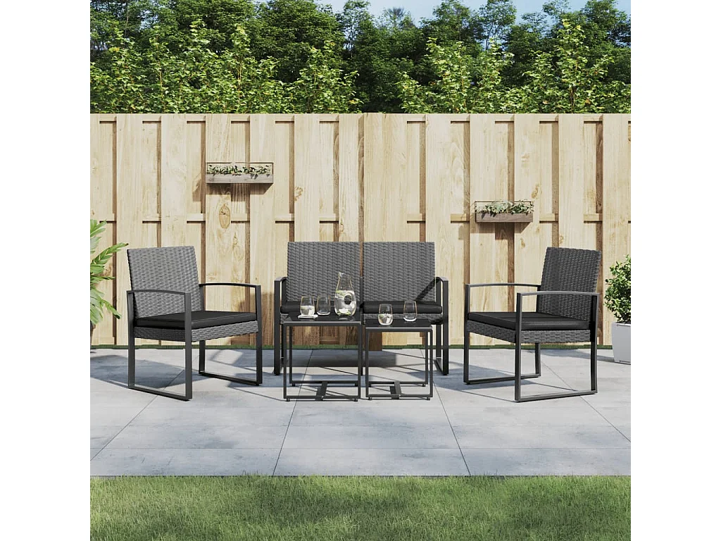 Ensemble à manger de jardin coussins 5 pièces gris foncé rotin PP