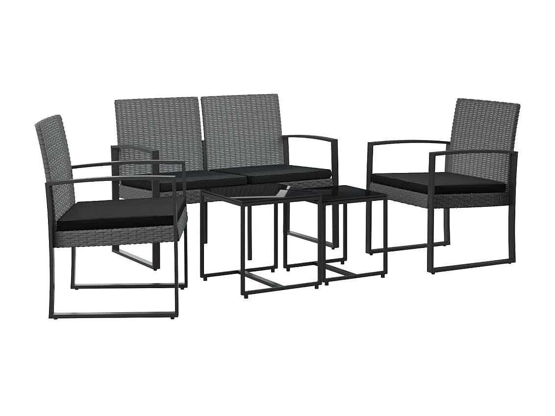 Ensemble à manger de jardin coussins 5 pièces gris foncé rotin PP