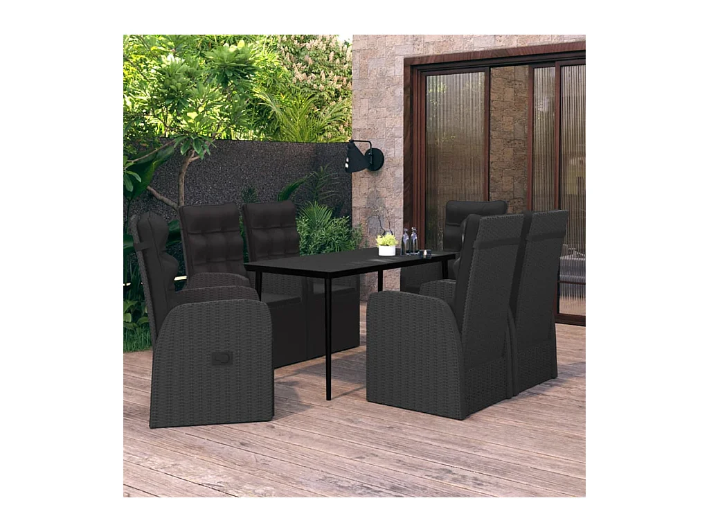 Mobilier de salle à manger de jardin avec coussins 7 pièces Noir
