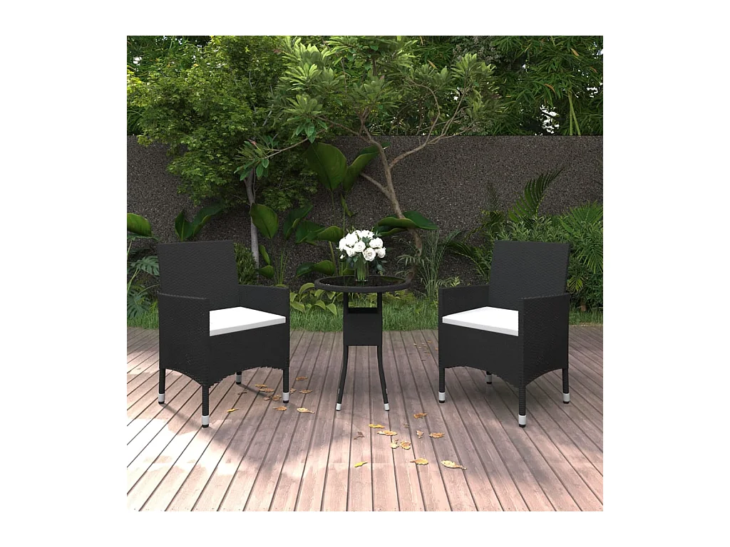 Mobilier à dîner de jardin 3 pièces Résine tressée Noir