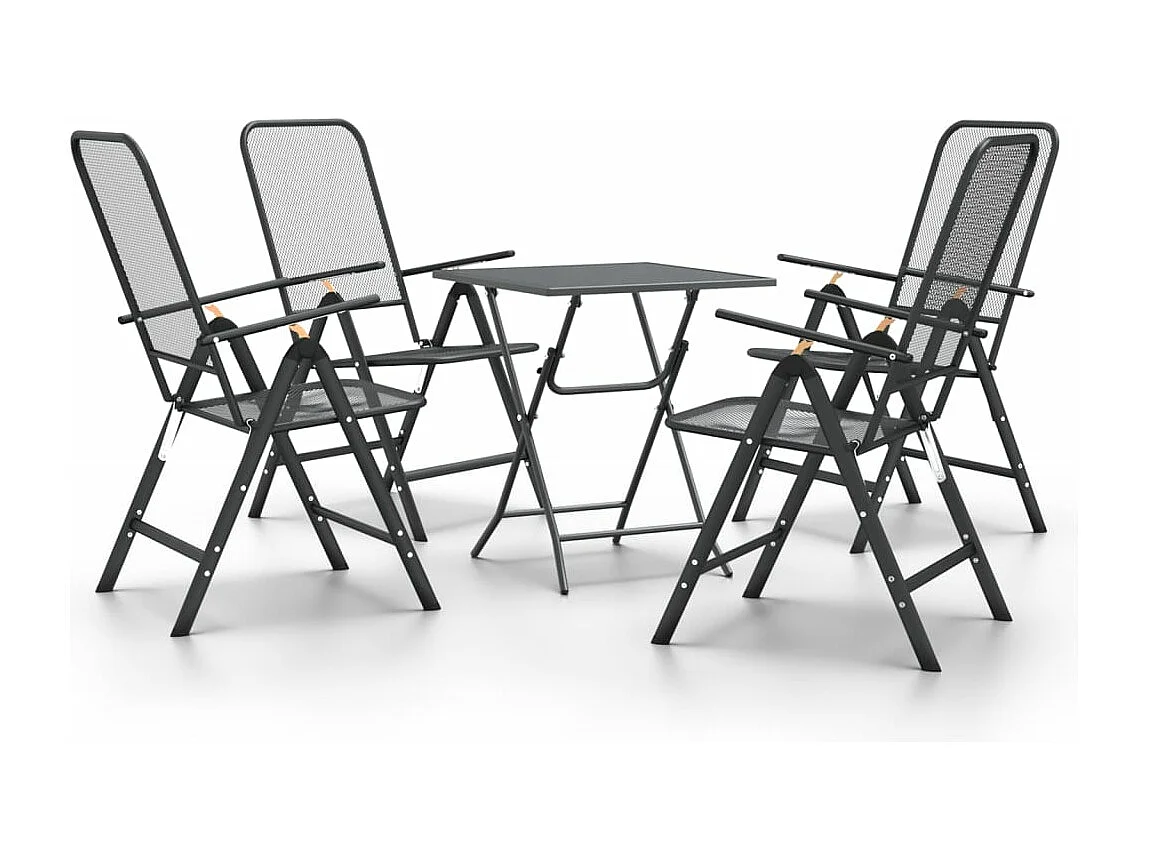Set de comedor de jardín 5 piezas malla metal expandido antracita
