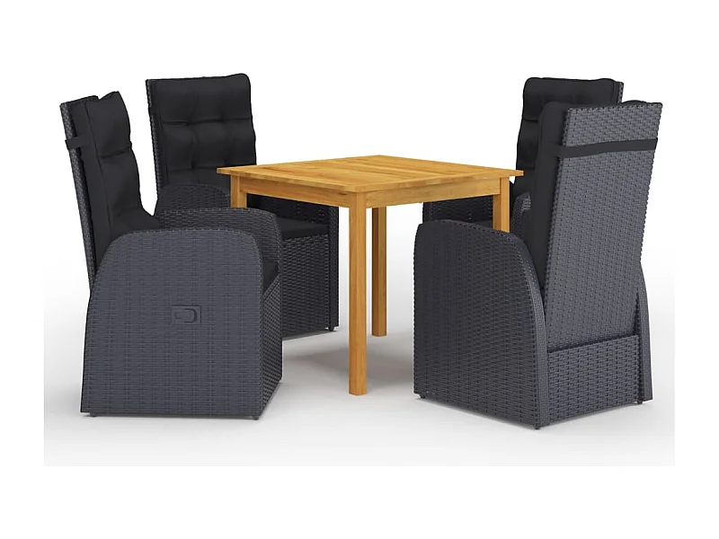 5 peças conjunto de jantar de jardim preto