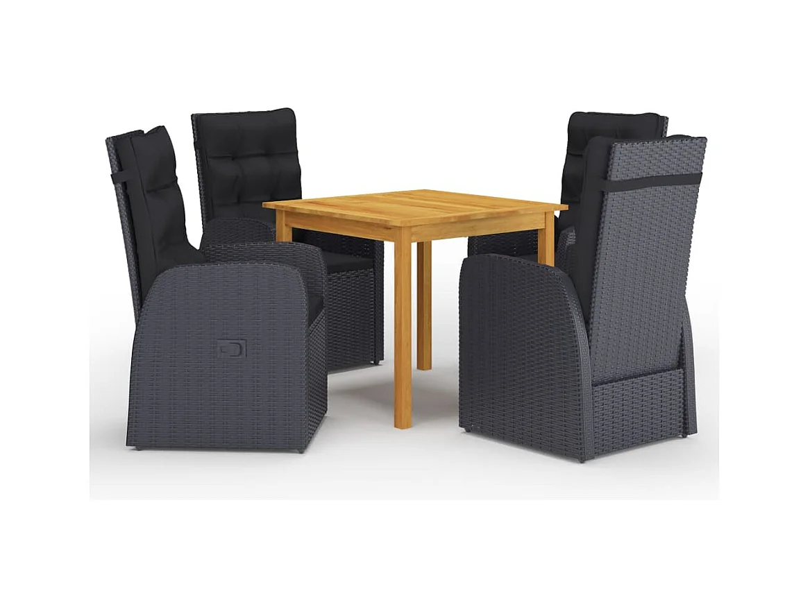 5 peças conjunto de jantar de jardim preto