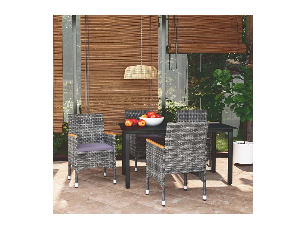 5-delige Tuinset met kussens poly rattan grijs