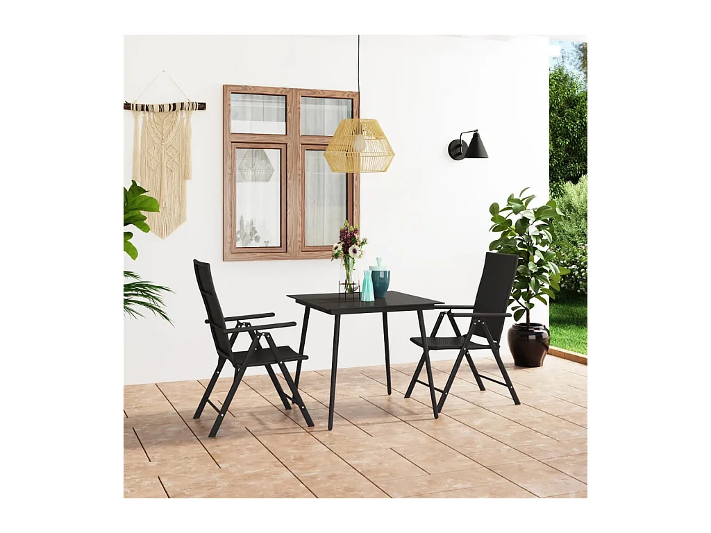 Ensemble de salle à manger de jardin 3 pièces Noir