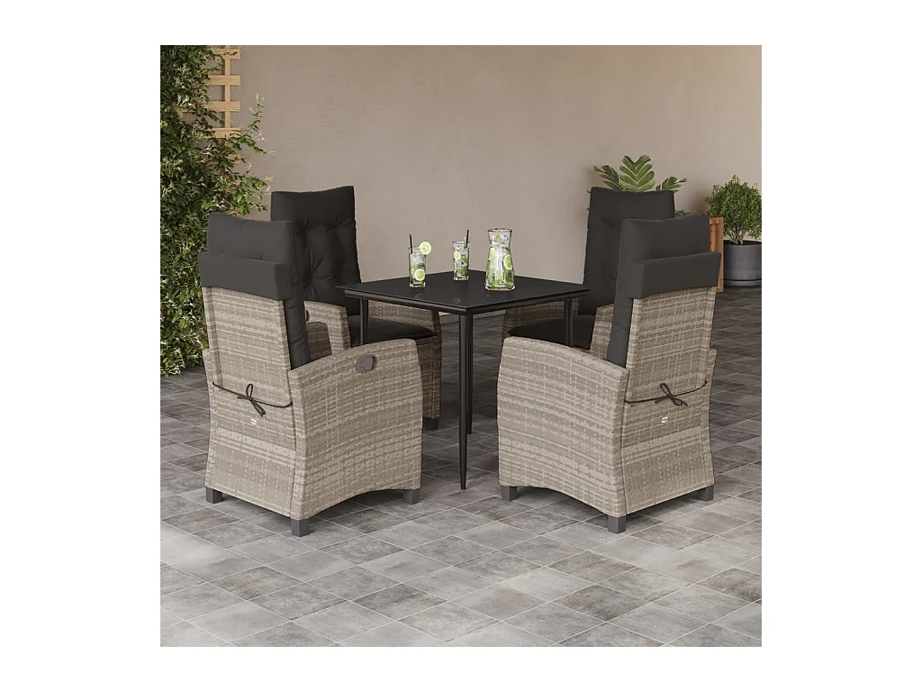 5 peças conjunto de jantar p/ jardim c/ almofadões cinzento claro