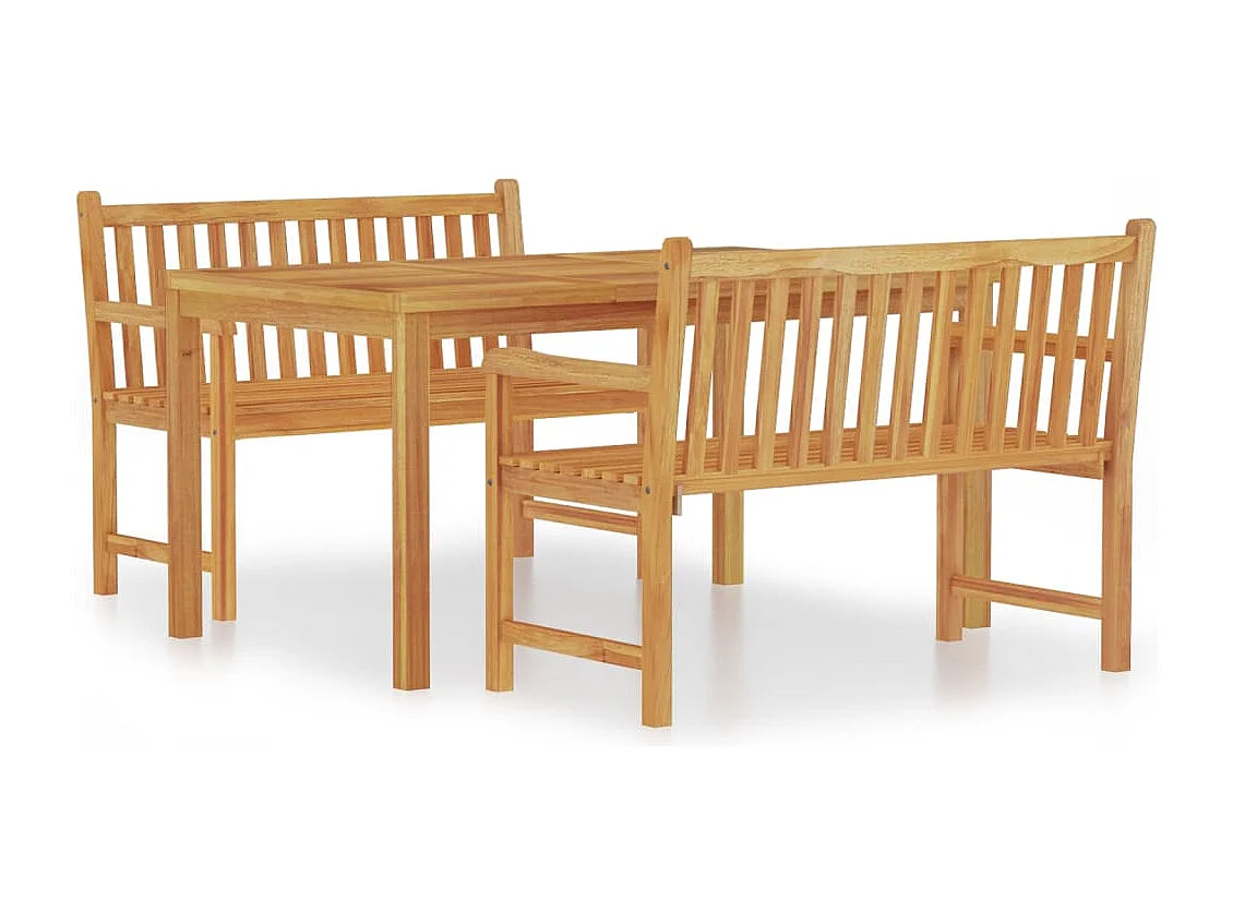 3 peças conjunto de jantar para jardim madeira de teca maciça