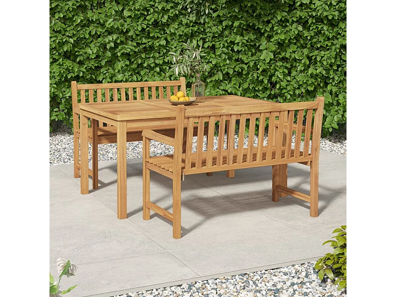 Ensemble à dîner de jardin 3 pièces Bois de teck massif