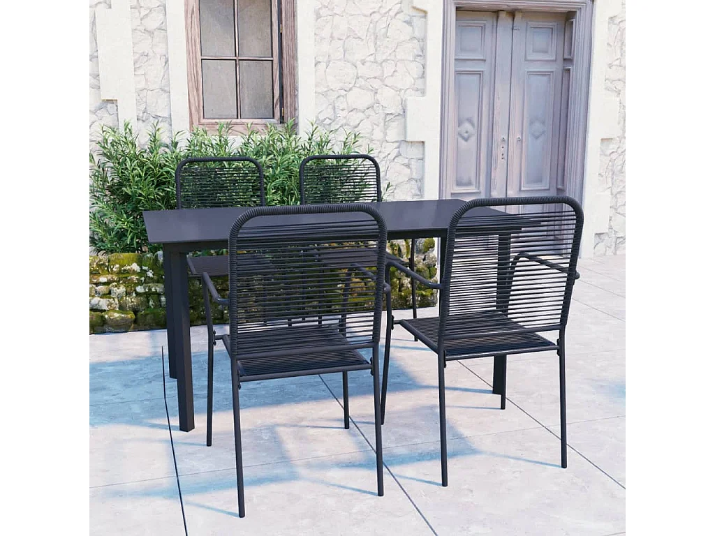 Set de comedor de jardín de 5 piezas vidrio y acero negro