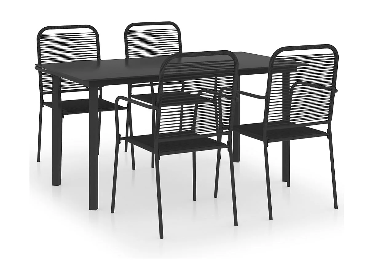 Set de comedor de jardín de 5 piezas vidrio y acero negro