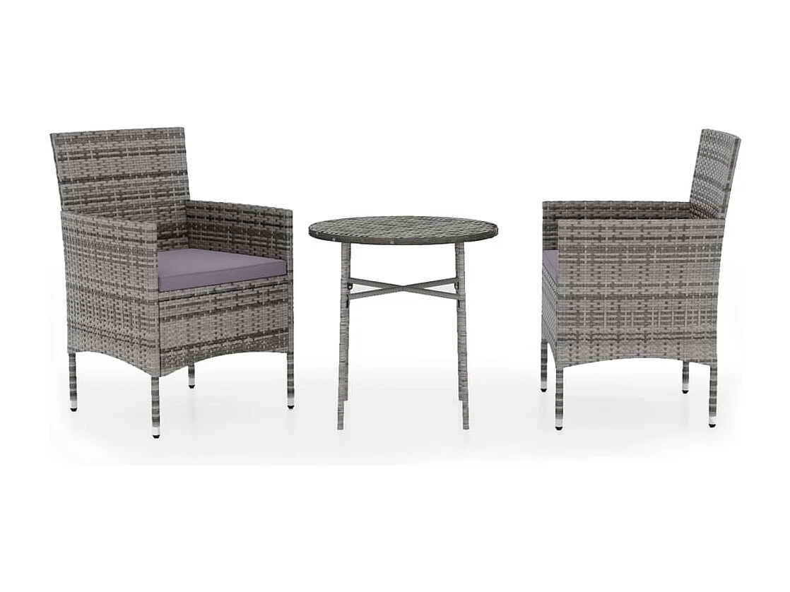 3-delige Tuinset poly rattan grijs