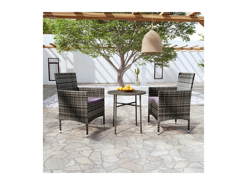 Ensemble de salle à manger de jardin 3 pièces Résine tressée Gris