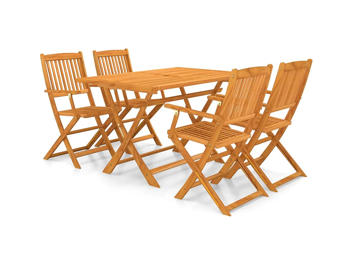 Mobilier à dîner d'extérieur pliable 5 pièces Bois d'acacia solide