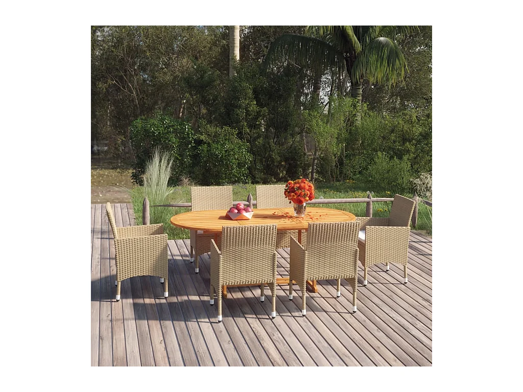 Ensemble de salle à manger de jardin 7 pièces Résine tressée Beige