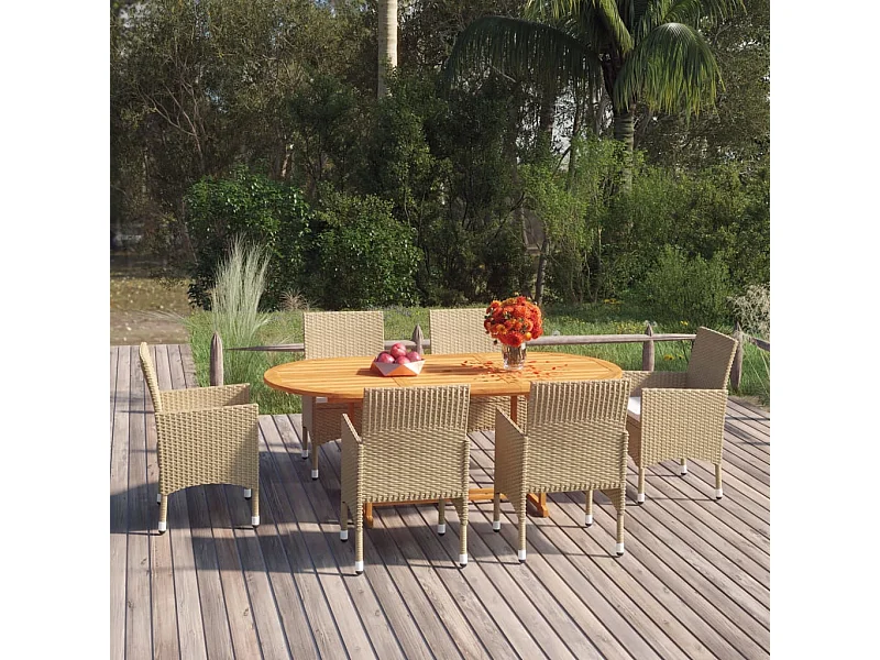 Ensemble de salle à manger de jardin 7 pièces Résine tressée Beige