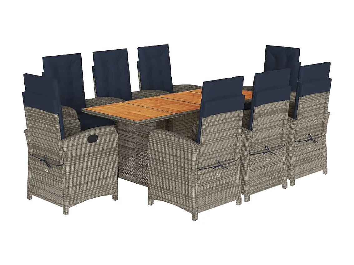 Ensemble à manger de jardin et coussins 9 pièces beige Poly rotin